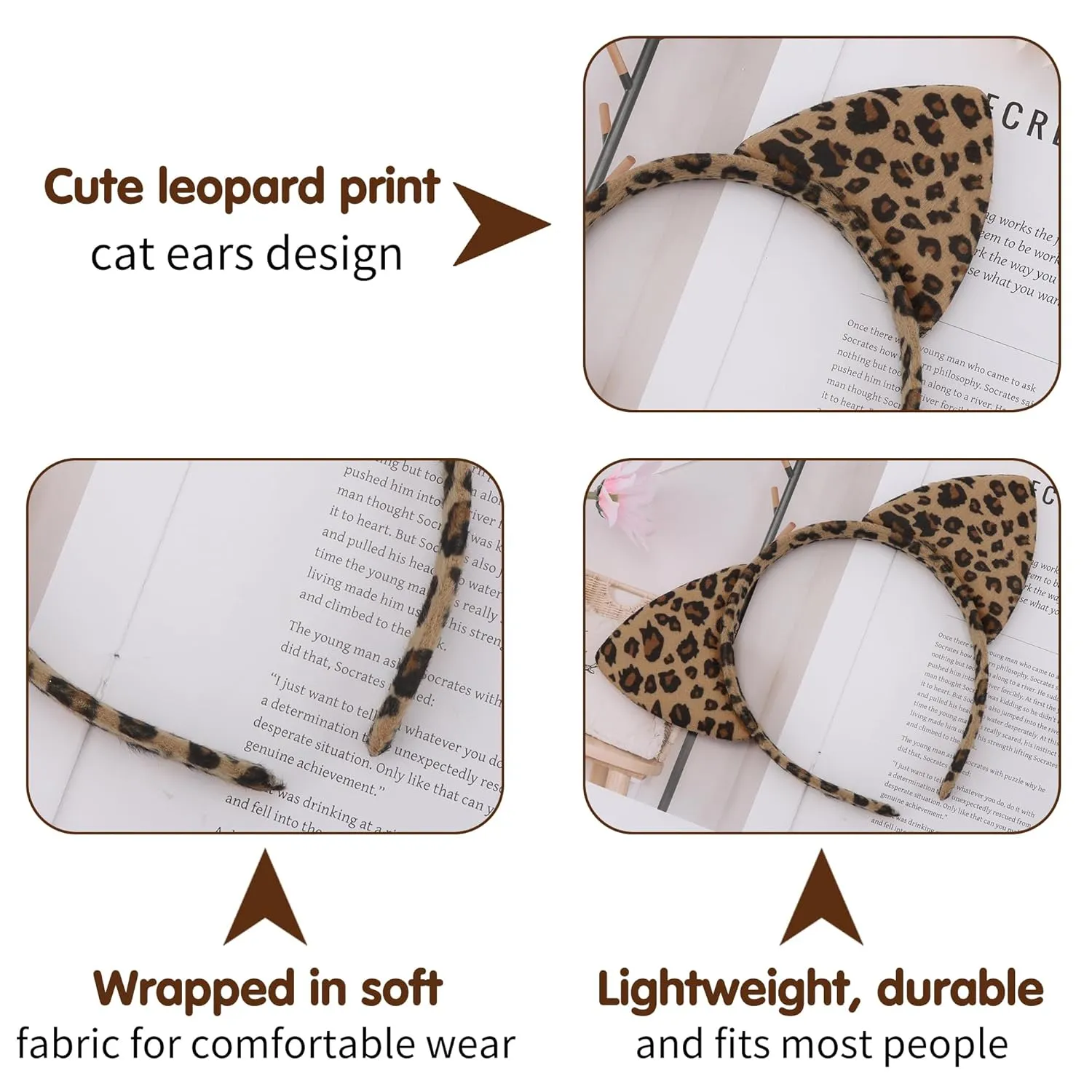 Cat Ears Headband Cheetah Leopard Ears Headband for Women Furry Brown Leopard Print Hairband Kitty Hairbands Halloween Decorations Party Favor Costume Daily Wearing