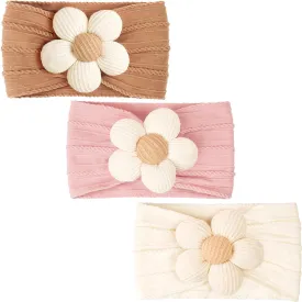 CLLOT Baby Flower Headbands Baby Girls Nylon Headbands Baby Essentials Stretchy Hairbands Handmade Hair Accessories for Newborn Infant Toddlers Kids (Pink,Brown,Beige)