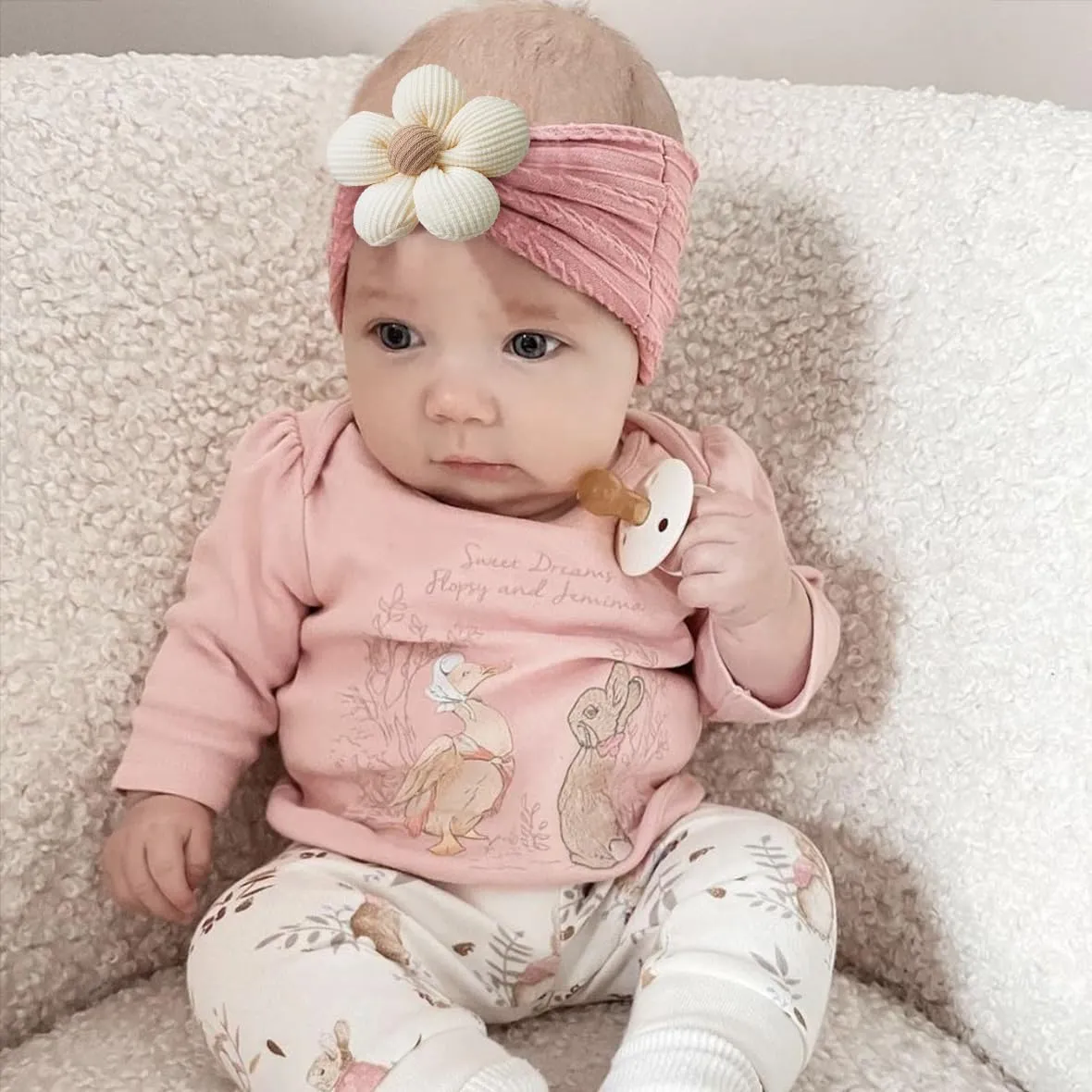 CLLOT Baby Flower Headbands Baby Girls Nylon Headbands Baby Essentials Stretchy Hairbands Handmade Hair Accessories for Newborn Infant Toddlers Kids (Pink,Brown,Beige)