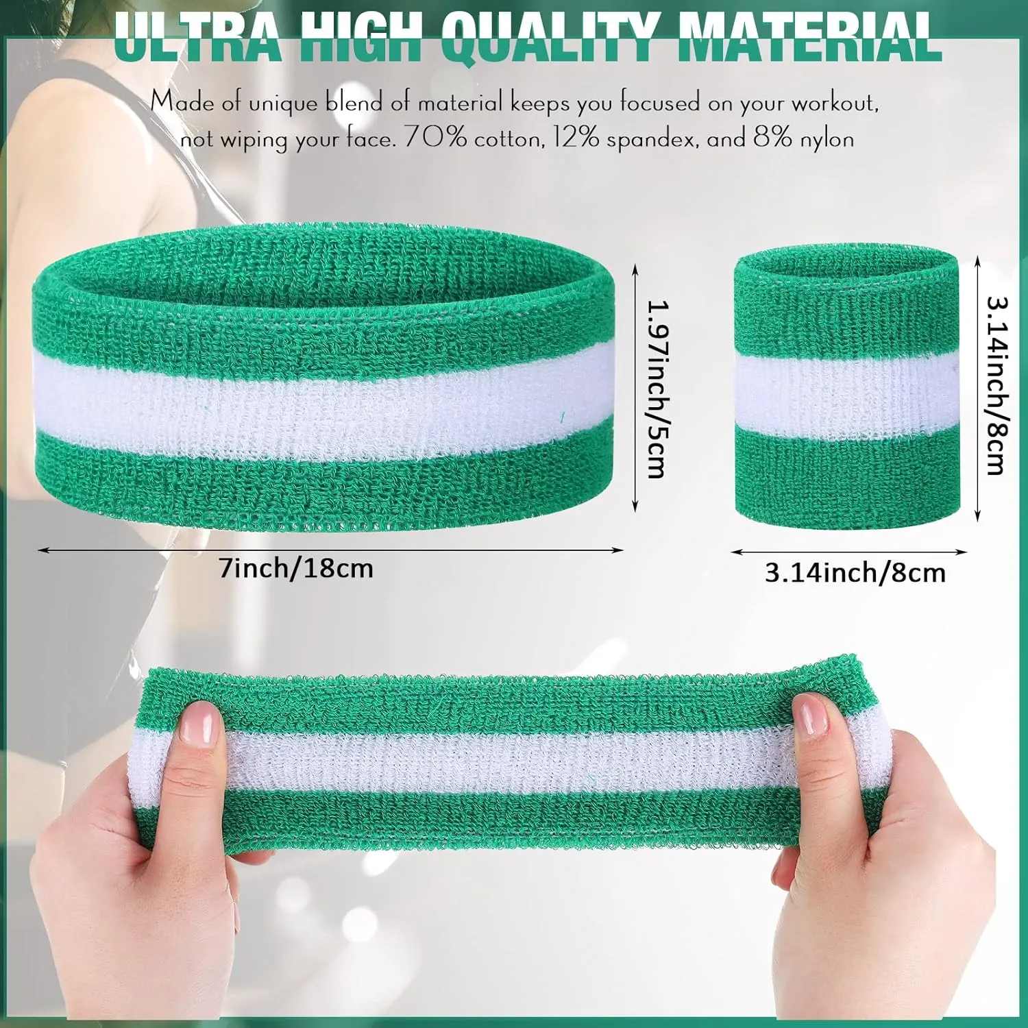 Eurzom 36 Pcs Neon Sports Sweatbands Set Include 12 Striped Sweat Absorbing Headbands 24 Wrist Sweatbands Cotton Wristbands for Men Women Gym Tennis