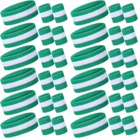 Eurzom 36 Pcs Neon Sports Sweatbands Set Include 12 Striped Sweat Absorbing Headbands 24 Wrist Sweatbands Cotton Wristbands for Men Women Gym Tennis