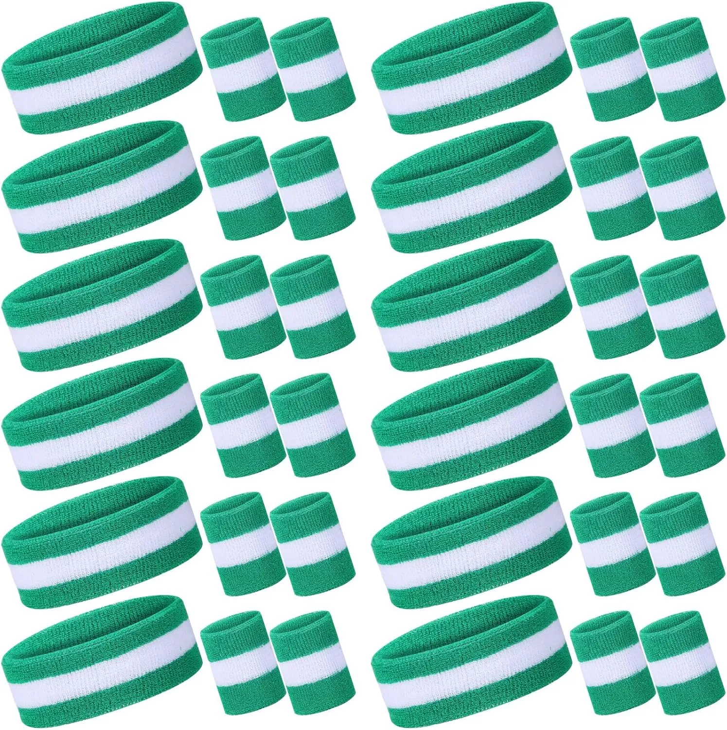 Eurzom 36 Pcs Neon Sports Sweatbands Set Include 12 Striped Sweat Absorbing Headbands 24 Wrist Sweatbands Cotton Wristbands for Men Women Gym Tennis