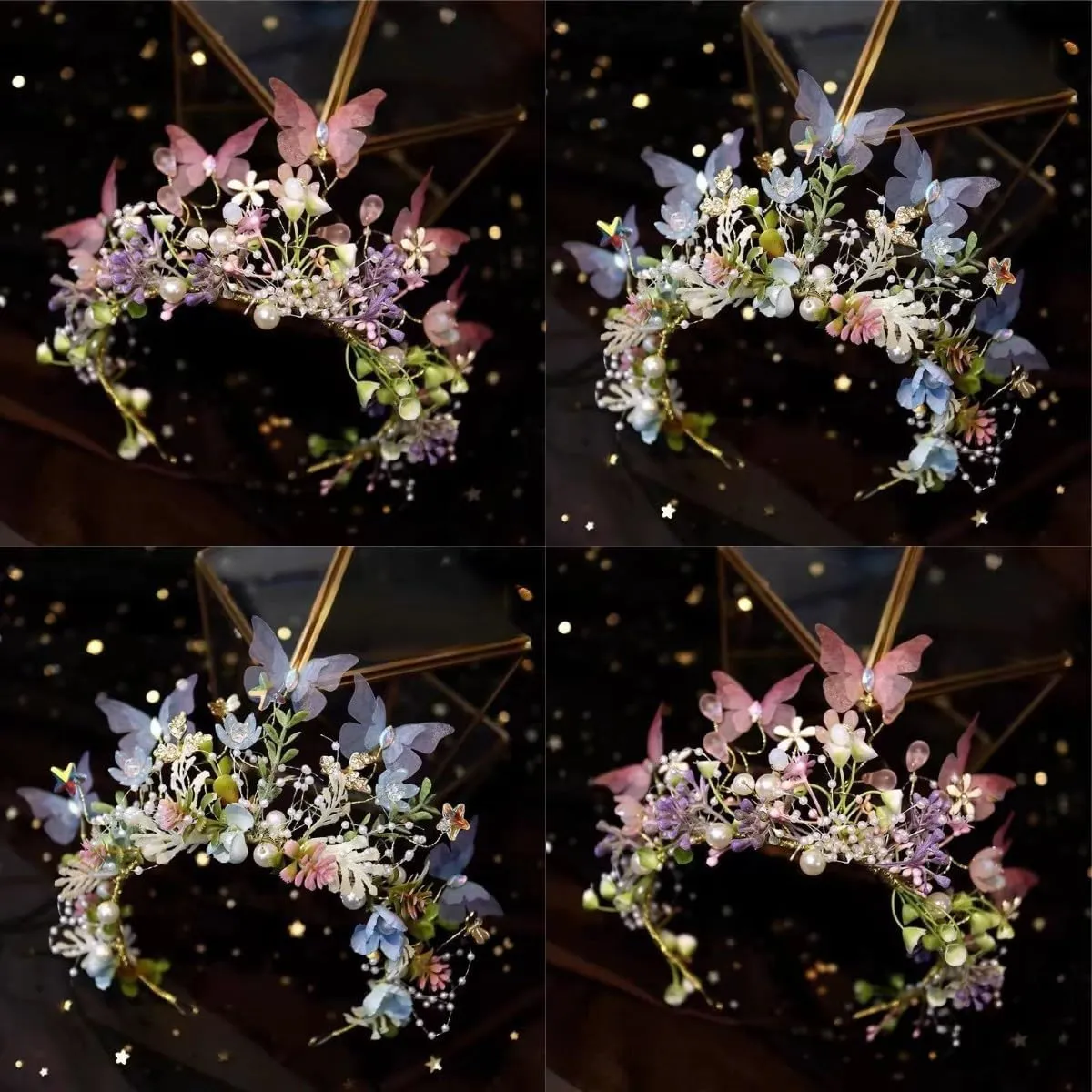 Flower Crown for Women, Adjustable Butterfly Handmade Garland Crown Hair Wreath for Wedding Festival Party Floral Crowns for Girls Headhand Hair Accessory (Pink, Adjustable)