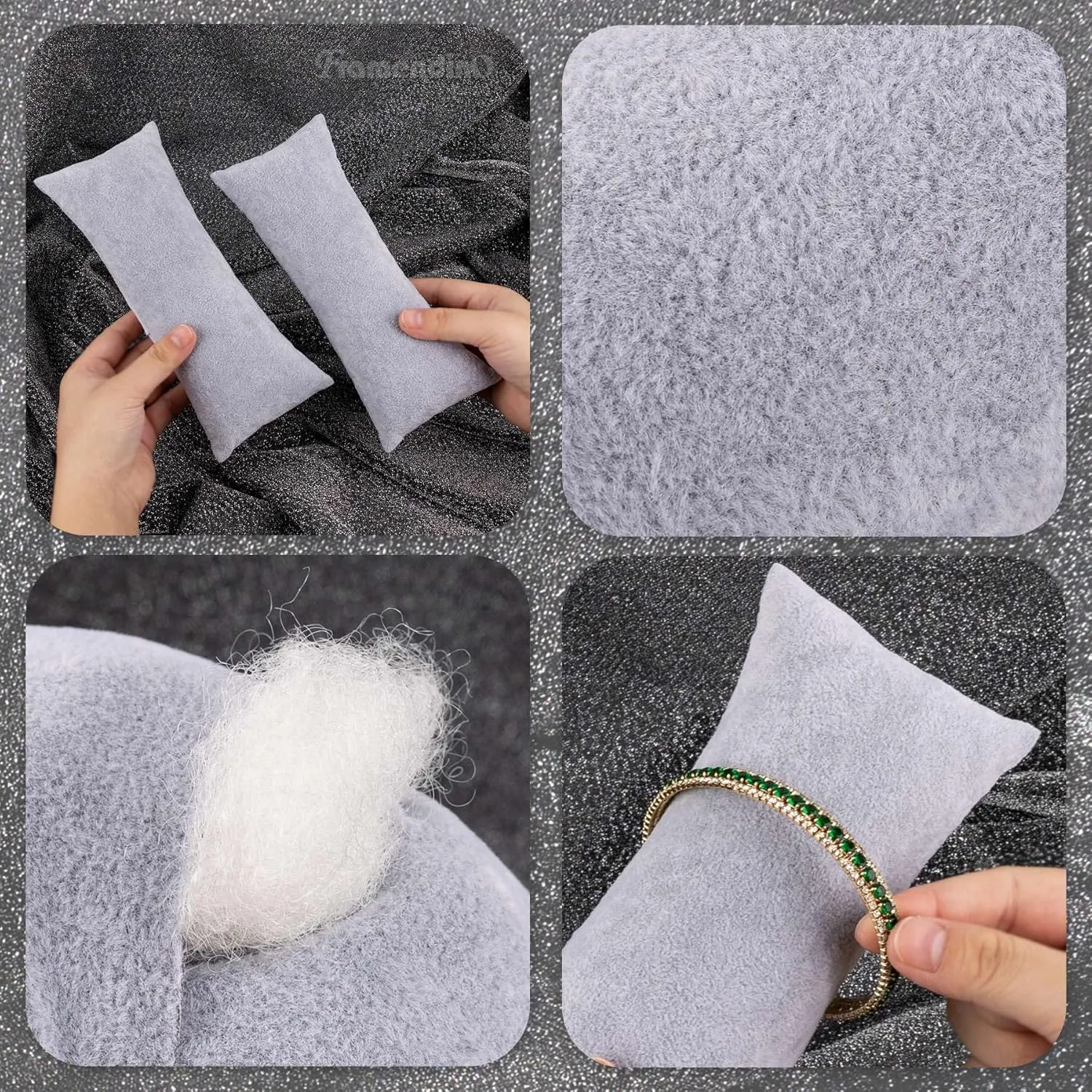 Framendino, 4 Pack Grey Long Watch Display Pillows Velvet Bracelet Jewelry Pillow Bangle Holder Cushion for Show Organizer
