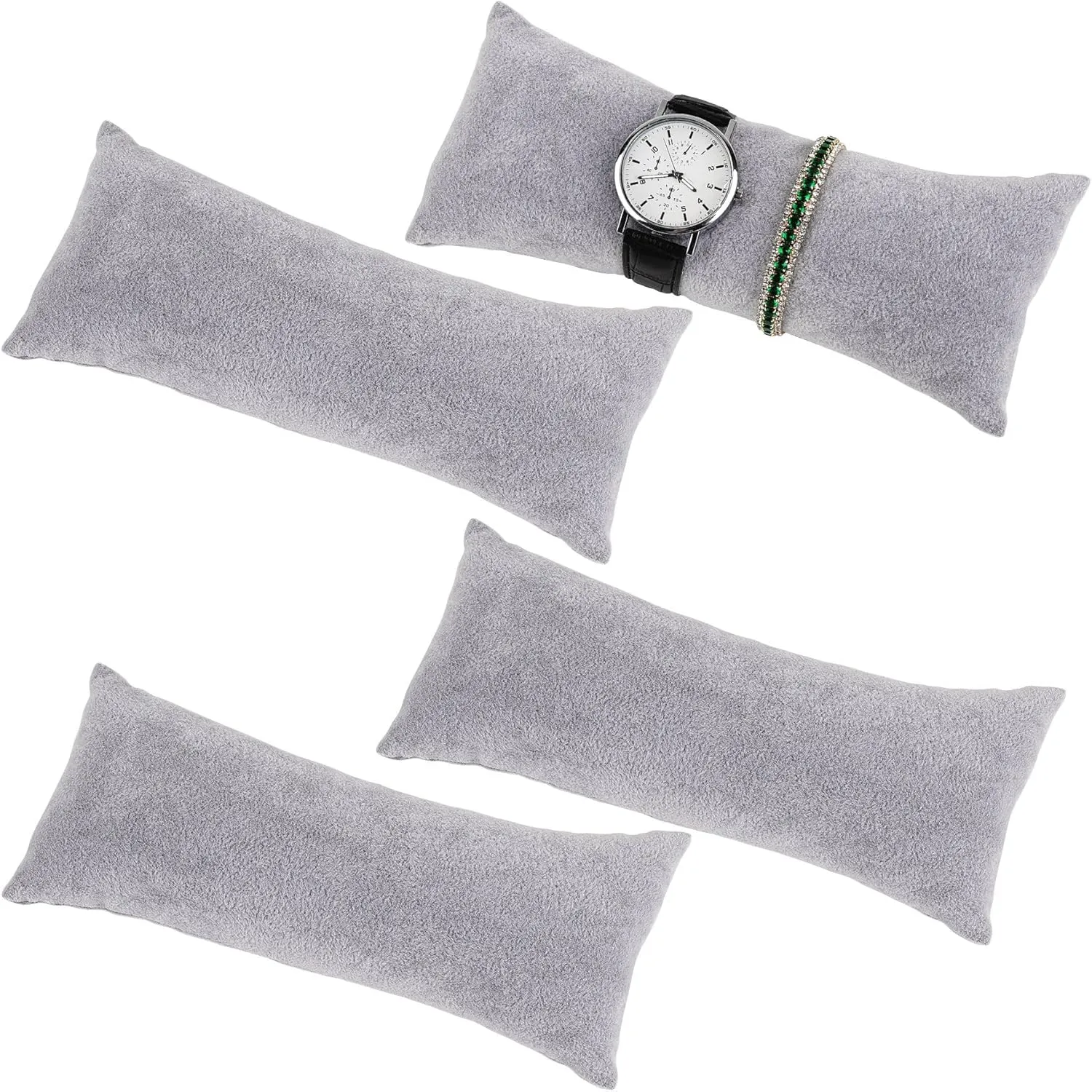 Framendino, 4 Pack Grey Long Watch Display Pillows Velvet Bracelet Jewelry Pillow Bangle Holder Cushion for Show Organizer