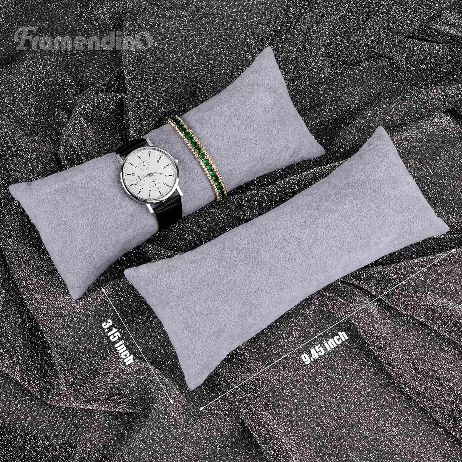 Framendino, 4 Pack Grey Long Watch Display Pillows Velvet Bracelet Jewelry Pillow Bangle Holder Cushion for Show Organizer