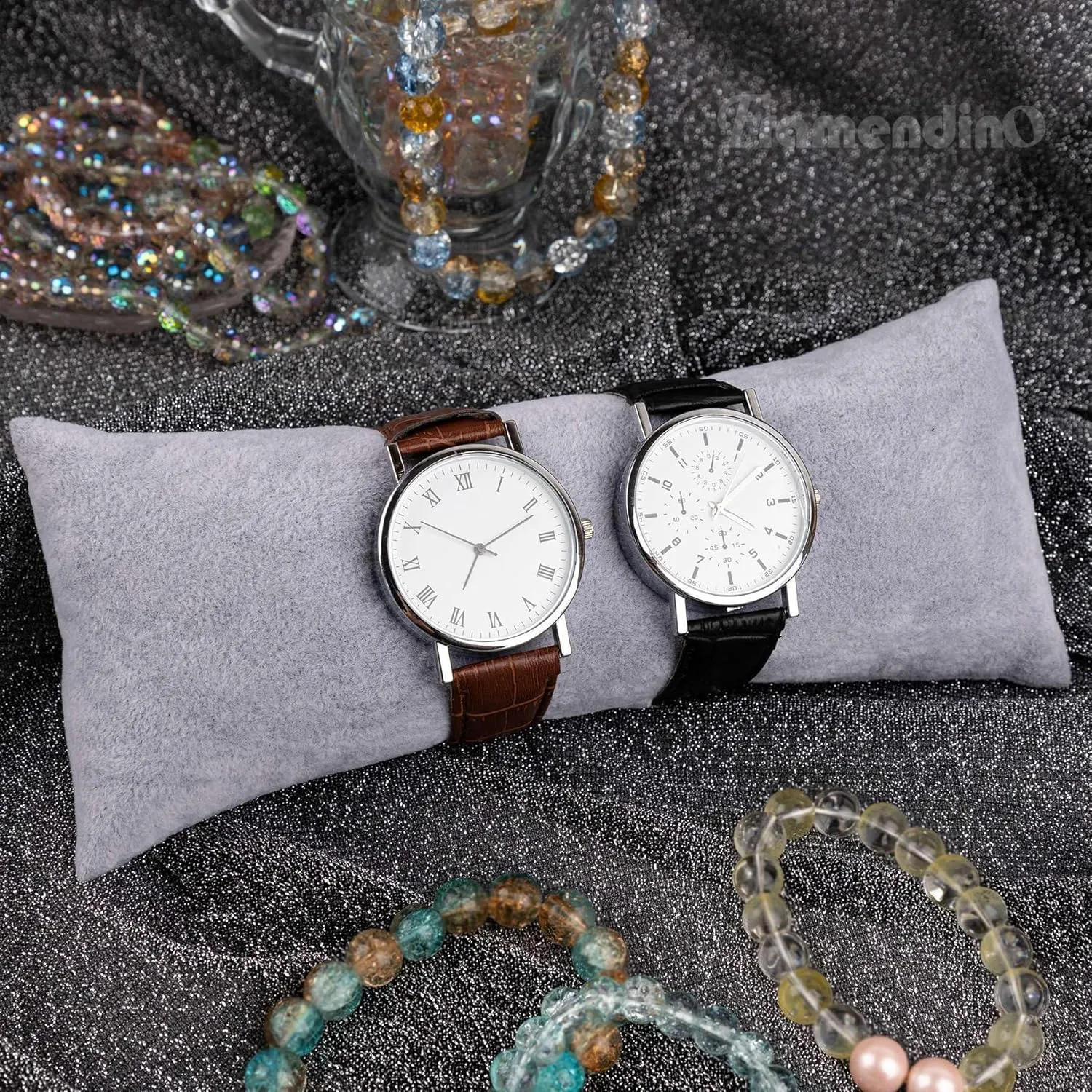 Framendino, 4 Pack Grey Long Watch Display Pillows Velvet Bracelet Jewelry Pillow Bangle Holder Cushion for Show Organizer