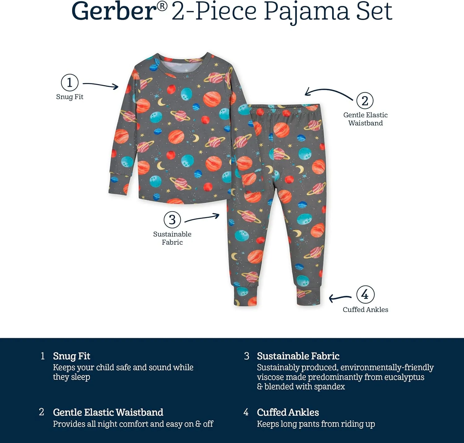 Gerber Unisex Baby Toddler Buttery Soft 2-Piece Snug Fit Pajamas with Viscose Made from Eucalyptus