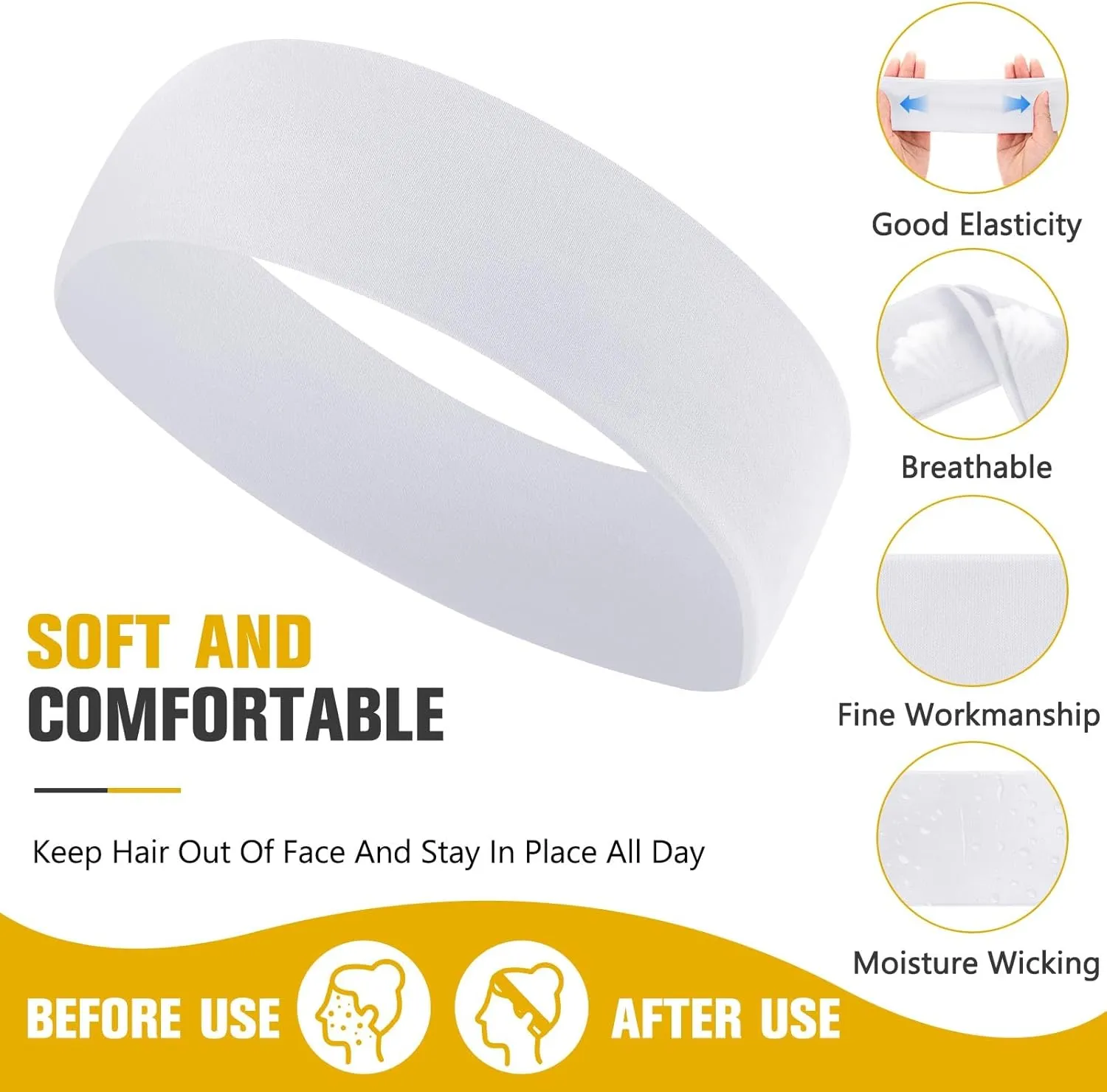 Hotop 30 Pcs Sport Headbands for Women Non Slip Stretchy Soft Fabric Elastic Sweatbands Bulk for Yoga DIY Team Gifts