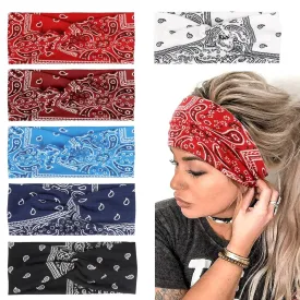 Huachi Boho Headbands for Women's Hair Elastic Hairbands Head Bands Non Slip Wide Twisted Turban Headwrap Fashion Paisley Hair Accessories, 6 Pack