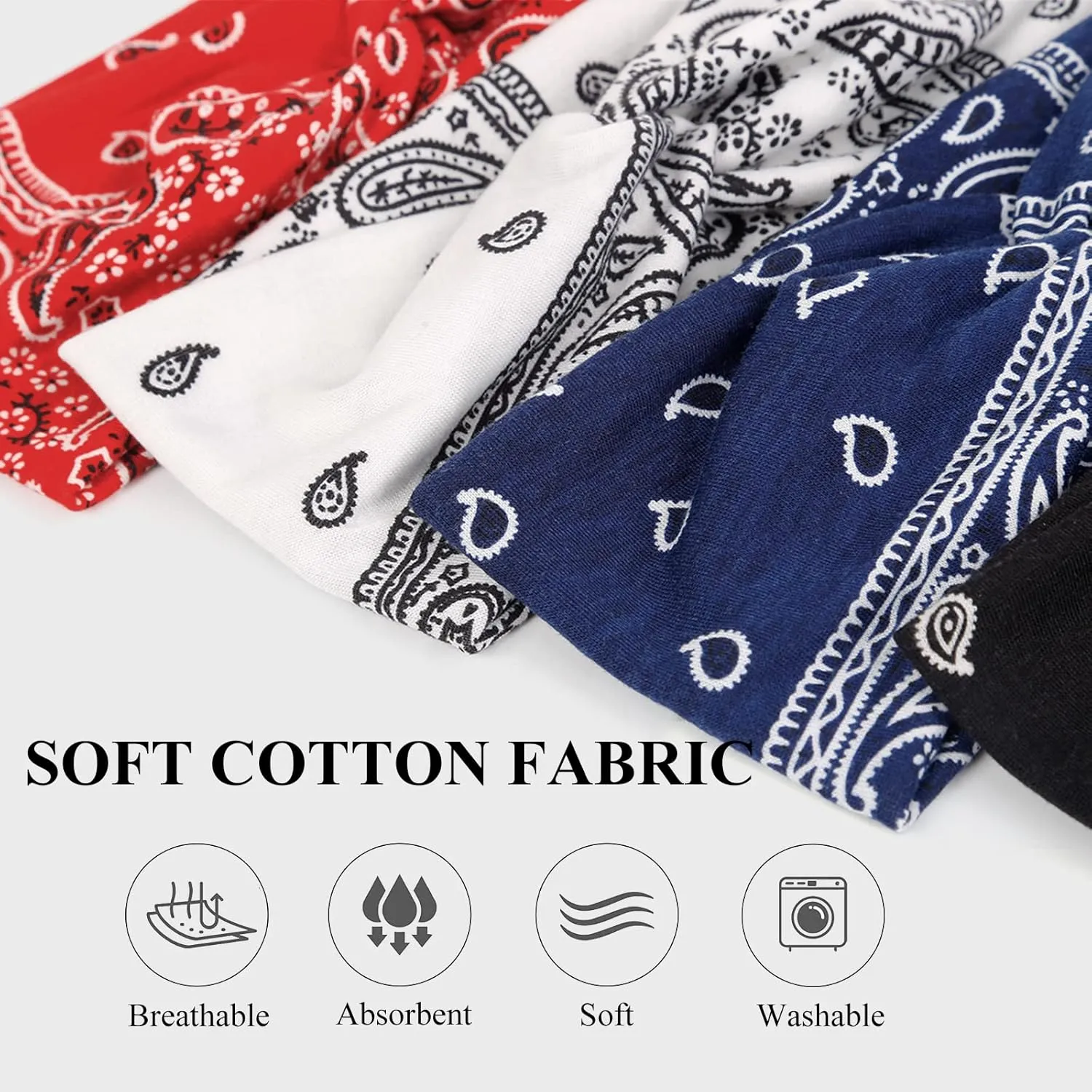 Huachi Boho Headbands for Women's Hair Elastic Hairbands Head Bands Non Slip Wide Twisted Turban Headwrap Fashion Paisley Hair Accessories, 6 Pack