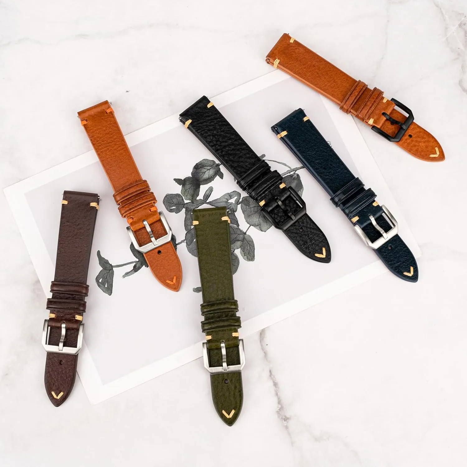 Italian Leather Watch Bands,Top Grain Tuscany Natural Vegetable-Tanned Genuine Leather Watch Straps, Calfskin Watchbands Replacement Strap for Men Women 16mm 18mm 19mm 20mm 21mm 22mm Quick Release