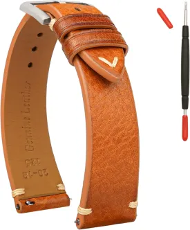Italian Leather Watch Bands,Top Grain Tuscany Natural Vegetable-Tanned Genuine Leather Watch Straps, Calfskin Watchbands Replacement Strap for Men Women 16mm 18mm 19mm 20mm 21mm 22mm Quick Release