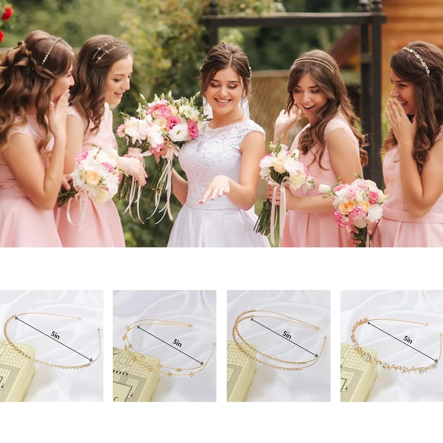 Jaciya Gold Bridal Headband 4 Pieces Rhinestone Headbands AB Crystal Flower Girl Leaves Crown Head Band Tiara Wedding Hair Accessories