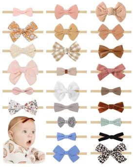 jollybows 24 PCS Baby Headbands and Bows Hairbands Soft Nylon Elastics Handmade Girls Hair Accessories for Newborn Babies Infant Toddlers Kids