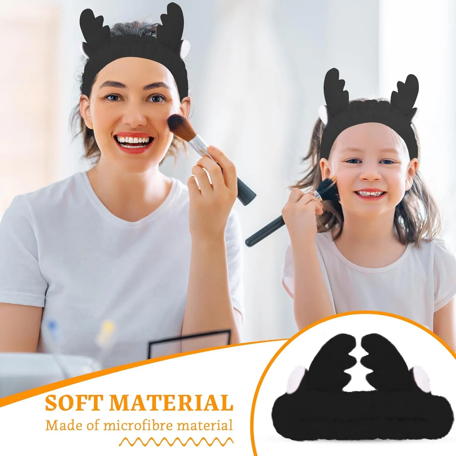 Jowmoy Cute antlers Headband Frog Eye Elastic to Wash Face for Women Makeup Shower Spa.