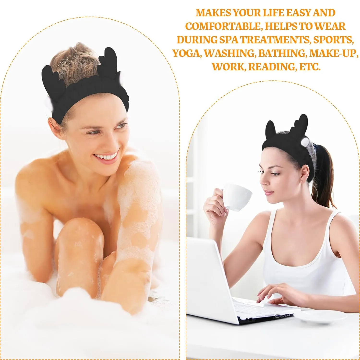 Jowmoy Cute antlers Headband Frog Eye Elastic to Wash Face for Women Makeup Shower Spa.