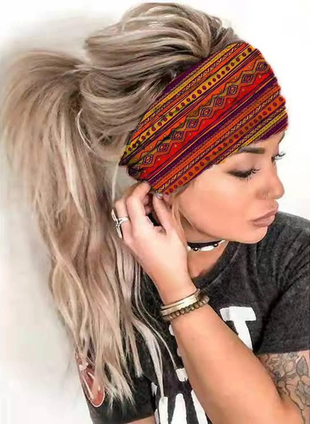K-Elewon 3 Pack Women Wide Elastic Head Wrap Headband Sports yoga Hair Band