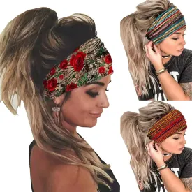 K-Elewon 3 Pack Women Wide Elastic Head Wrap Headband Sports yoga Hair Band