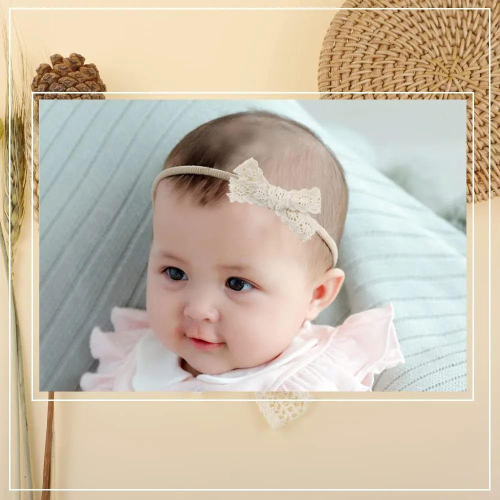 Mery Yuer Baby Girls Lace Headbands Hair Bows Nylon Hairbands for Newborn Infant Toddlers and kids