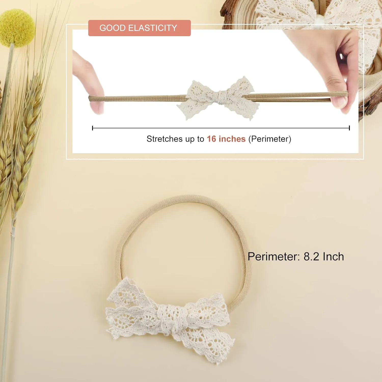 Mery Yuer Baby Girls Lace Headbands Hair Bows Nylon Hairbands for Newborn Infant Toddlers and kids