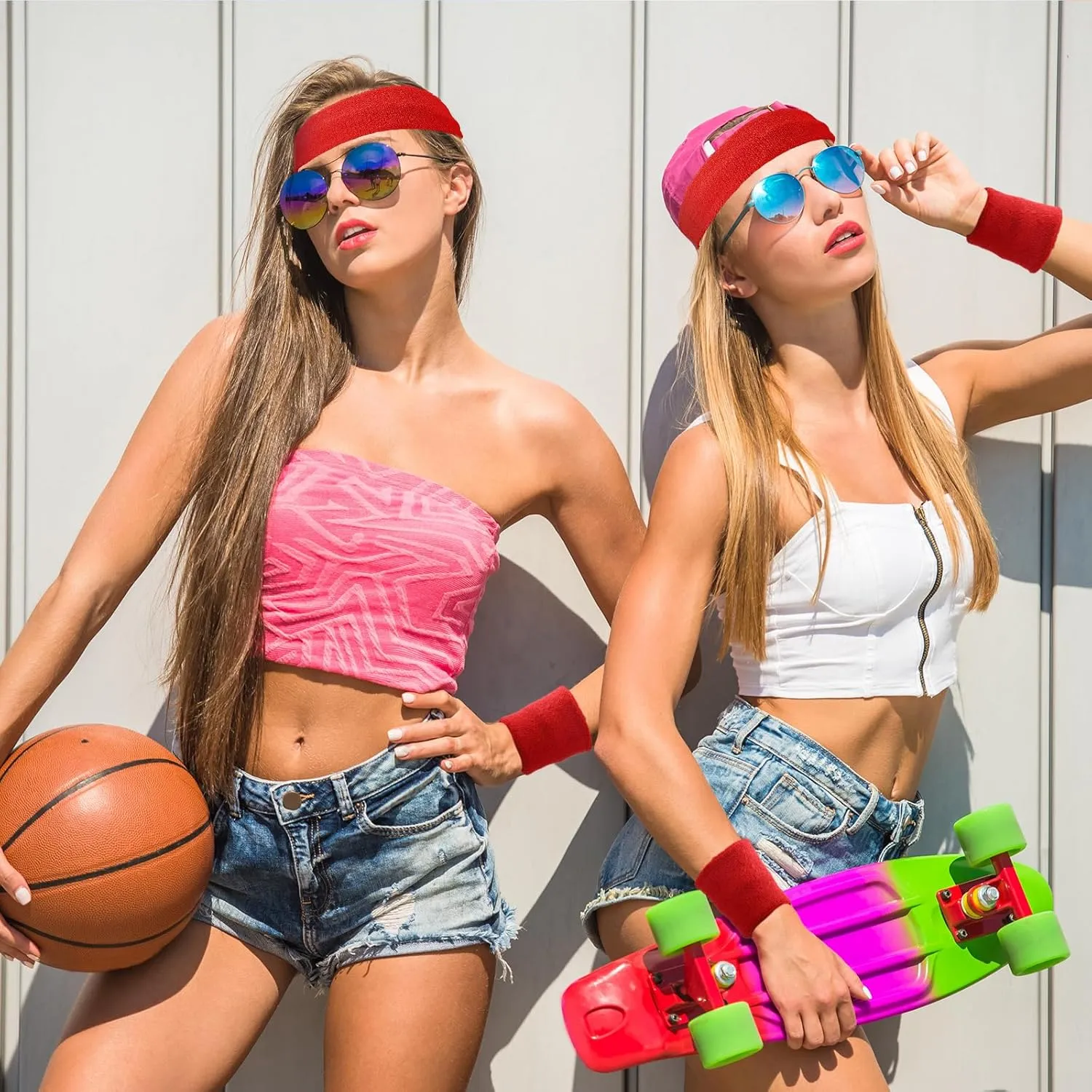 Neon Sweatbands Set Include Athletic Headband Tennis Gymnastics Wristbands International Countries Sports Games Competitions for Men Women Party Supplies