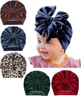 Newborn Hospital Hat Mittens Baby Beanies with Bow Knot Infant Caps Soft Cute Toddler Headwrap for Boys Girls