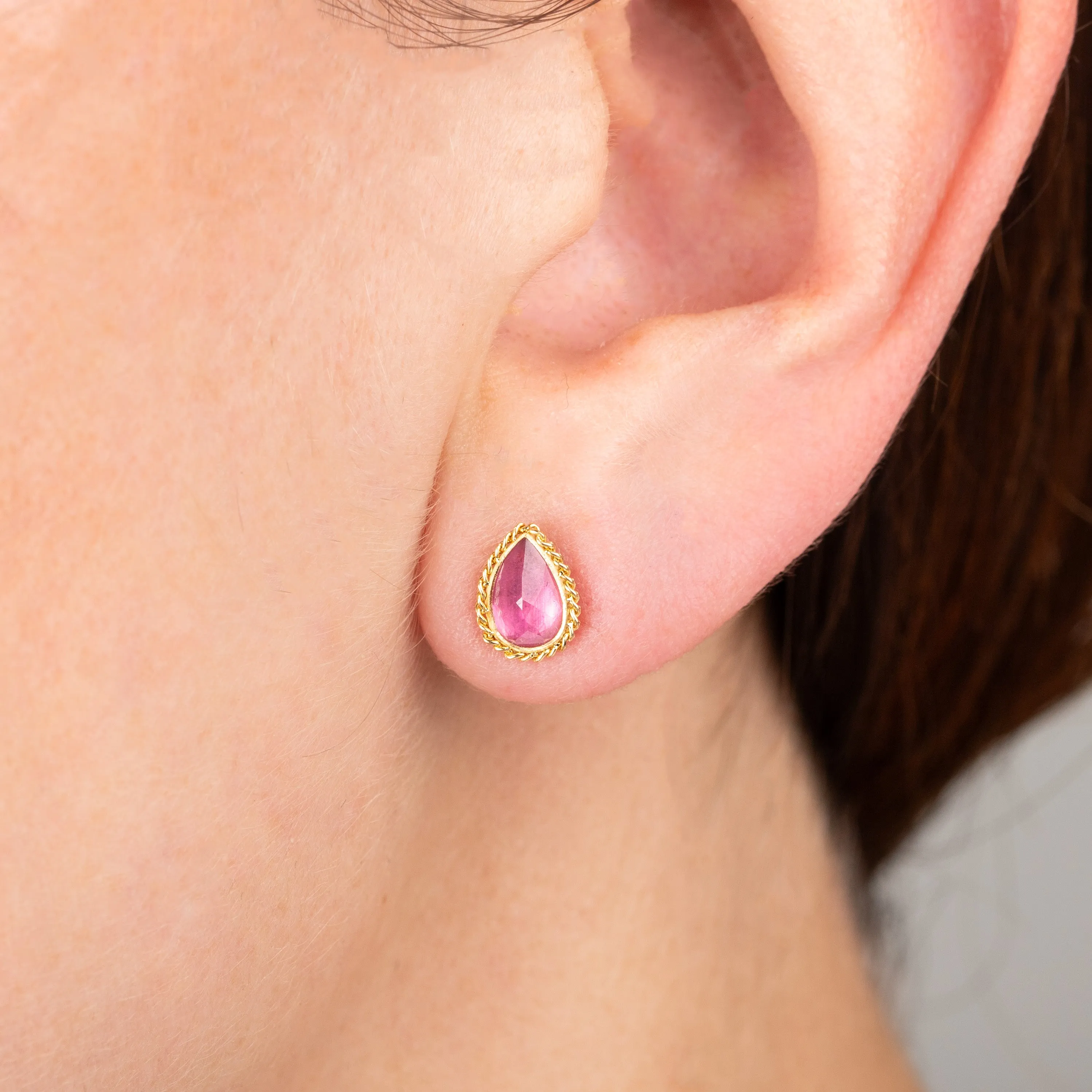 Pink Teardrop Tourmaline Stud Earrings