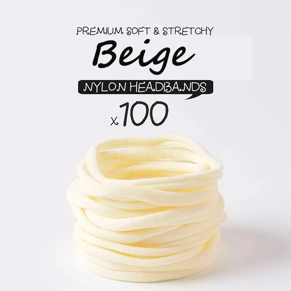 Prohouse 100 PCS Baby Nylon Headbands Hairbands Hair Bow Elastics for Baby Girls Newborn Infant Toddlers Kids Beige