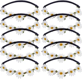 Pursuestar 10Pcs Daisy Flower Headband Crown Floral Garland Head Cap Hair Wreath for Festival Wedding Party Beach Vacation Decoration - White