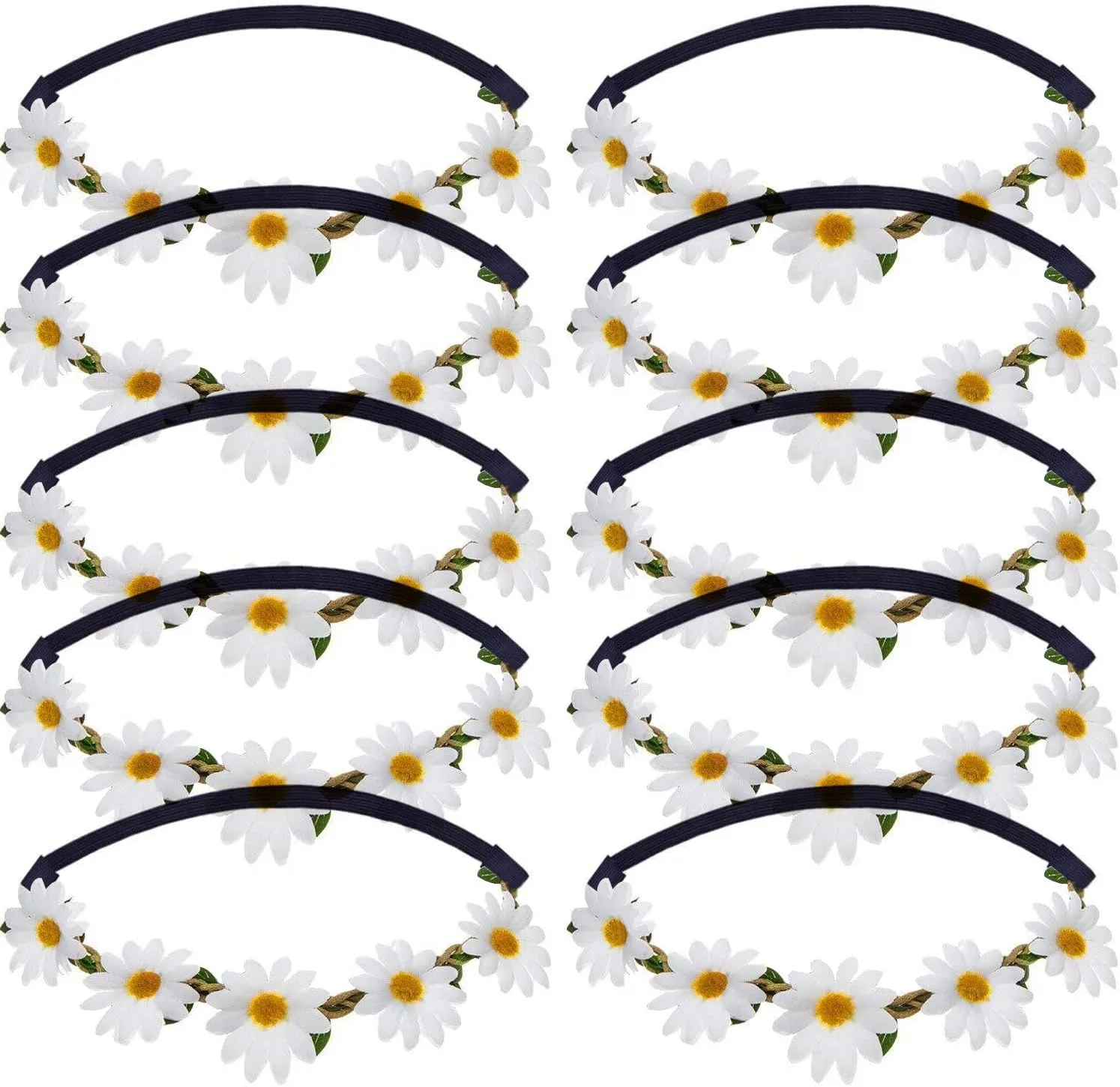 Pursuestar 10Pcs Daisy Flower Headband Crown Floral Garland Head Cap Hair Wreath for Festival Wedding Party Beach Vacation Decoration - White
