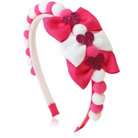 Rose Red Bow Headband Spring Summer Hair Accessories for Girls Women, Cute Bows Glitter Hearts Hair Band Non Slip Headbands Summer Outfit Party Supplies Decoration