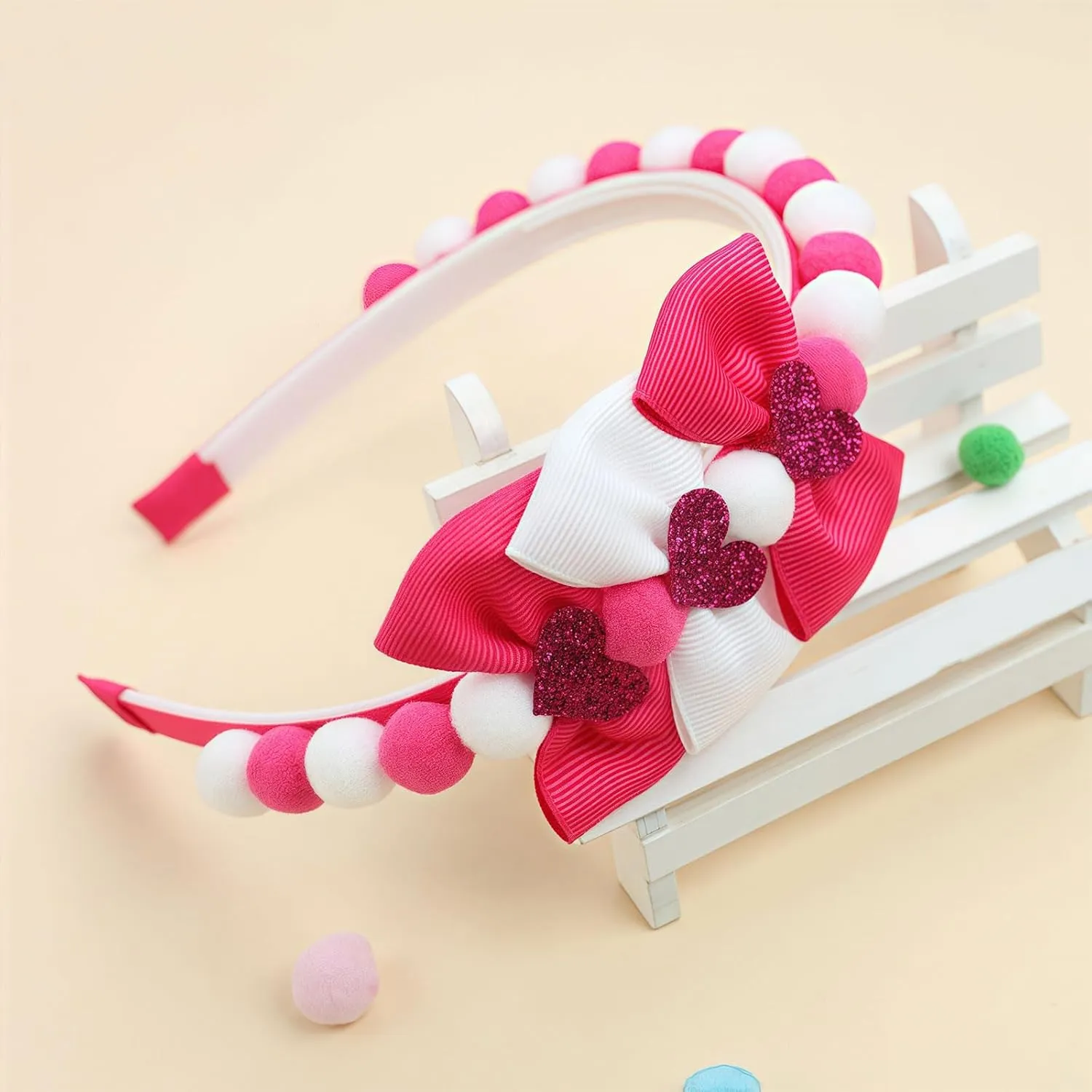 Rose Red Bow Headband Spring Summer Hair Accessories for Girls Women, Cute Bows Glitter Hearts Hair Band Non Slip Headbands Summer Outfit Party Supplies Decoration