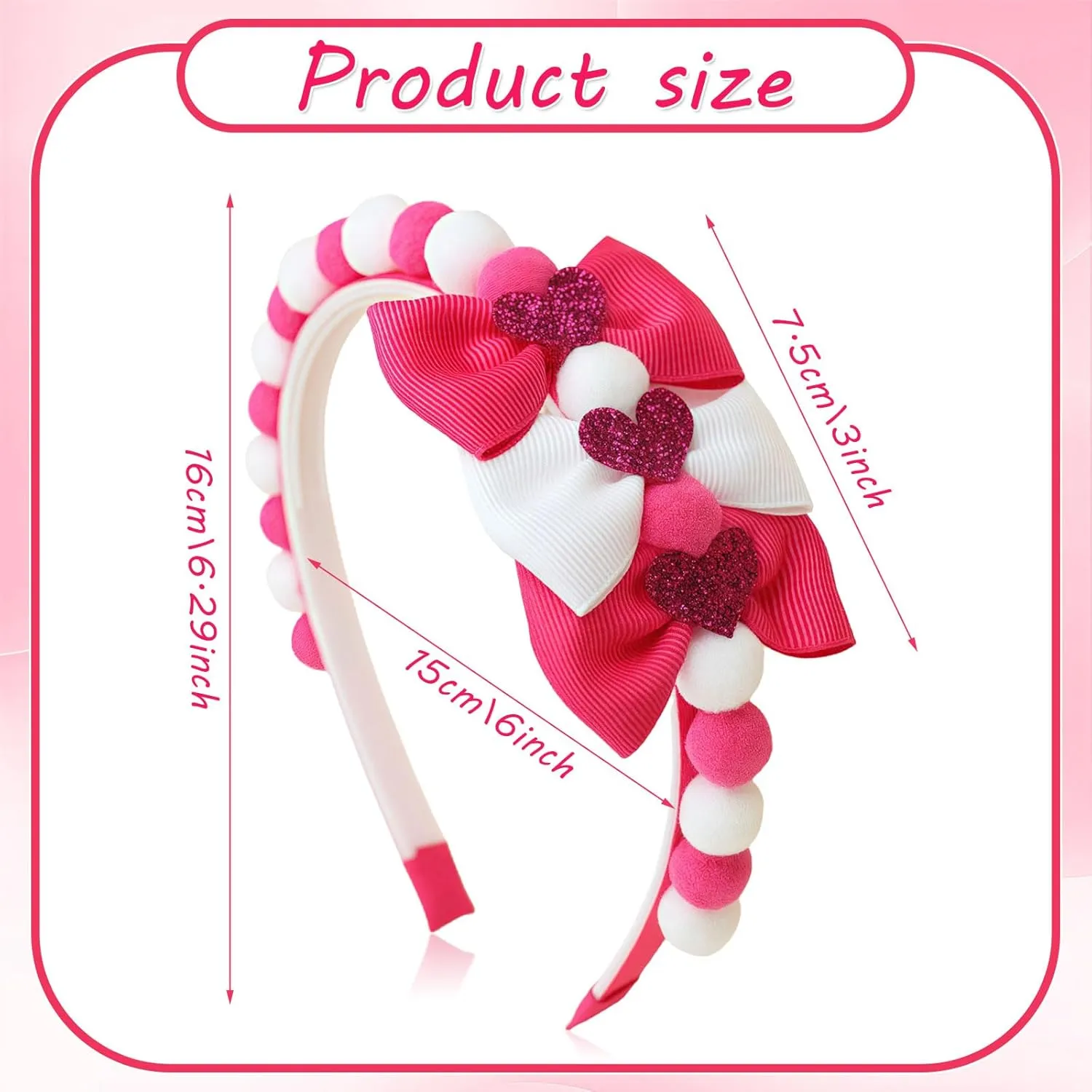 Rose Red Bow Headband Spring Summer Hair Accessories for Girls Women, Cute Bows Glitter Hearts Hair Band Non Slip Headbands Summer Outfit Party Supplies Decoration