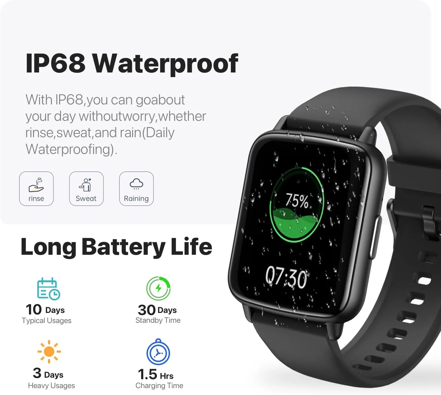 Smart Watch, 1.83" HD Smartwatch for Men Women (Answer/Make Calls), Fitness Watch with 100  Sport Modes, IP68 Waterproof/Heart Rate/Sleep Monitor, Activity Trackers for iOS/Android (Black)