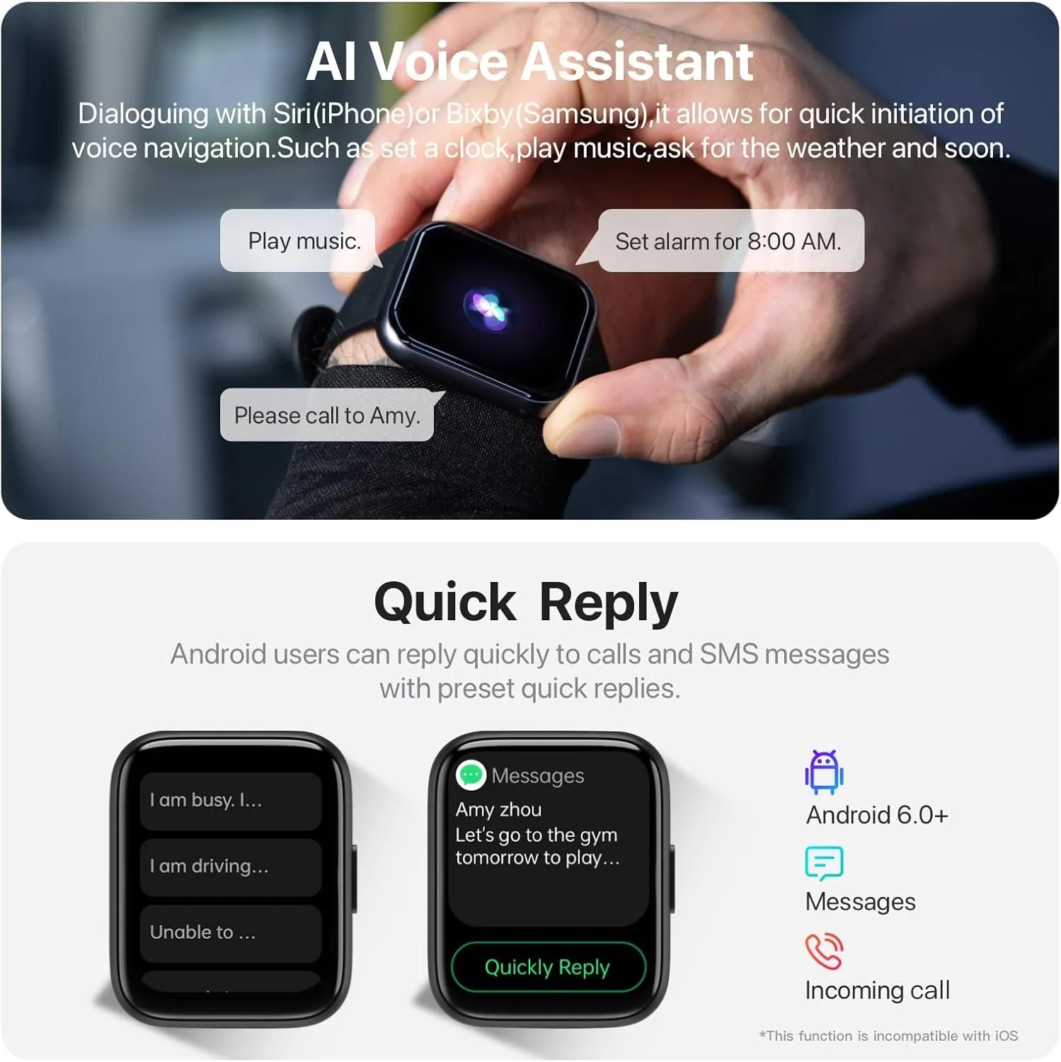Smart Watch, 1.83" HD Smartwatch for Men Women (Answer/Make Calls), Fitness Watch with 100  Sport Modes, IP68 Waterproof/Heart Rate/Sleep Monitor, Activity Trackers for iOS/Android (Black)