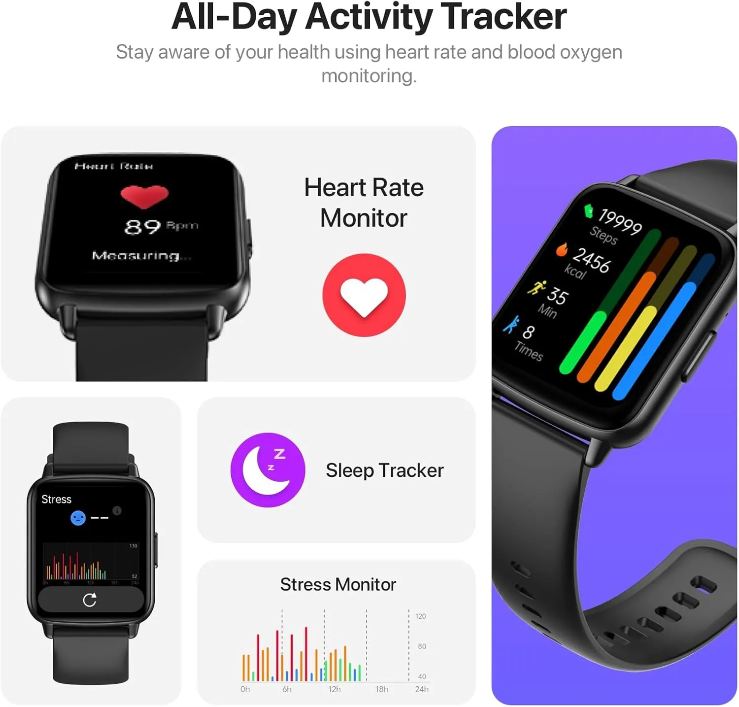 Smart Watch, 1.83" HD Smartwatch for Men Women (Answer/Make Calls), Fitness Watch with 100  Sport Modes, IP68 Waterproof/Heart Rate/Sleep Monitor, Activity Trackers for iOS/Android (Black)