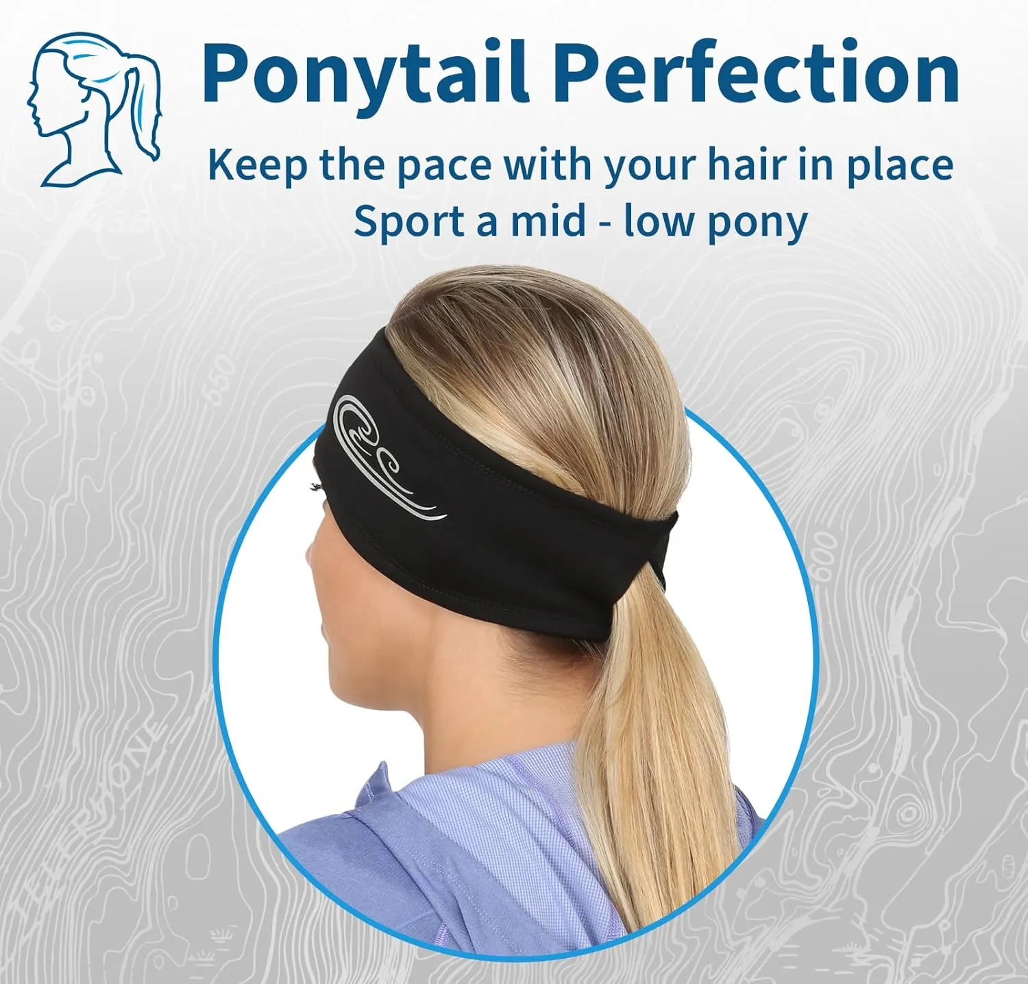 TrailHeads Womens Ponytail Headband - Moisture Wicking Hair Headband for Running, Winter, Workout - Athletic Headband Women