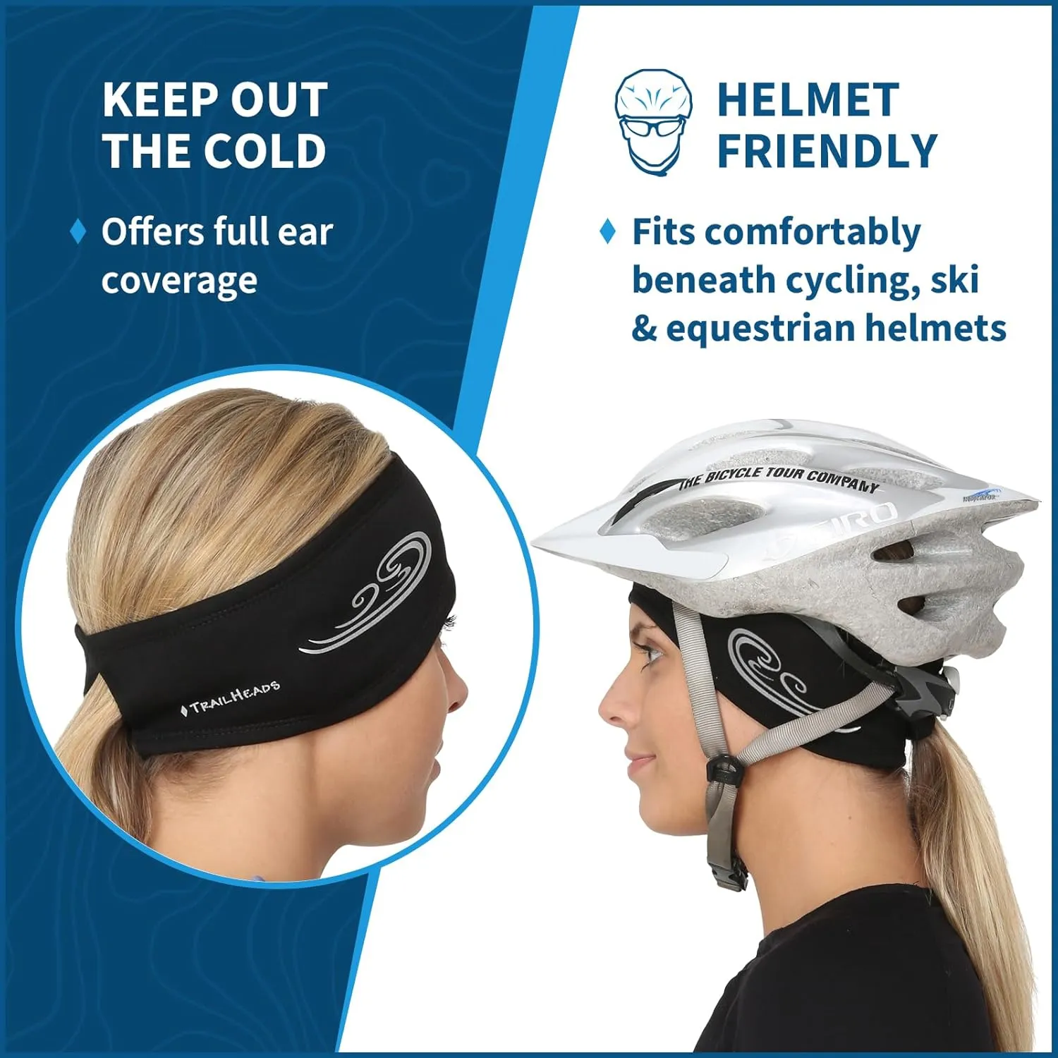 TrailHeads Womens Ponytail Headband - Moisture Wicking Hair Headband for Running, Winter, Workout - Athletic Headband Women