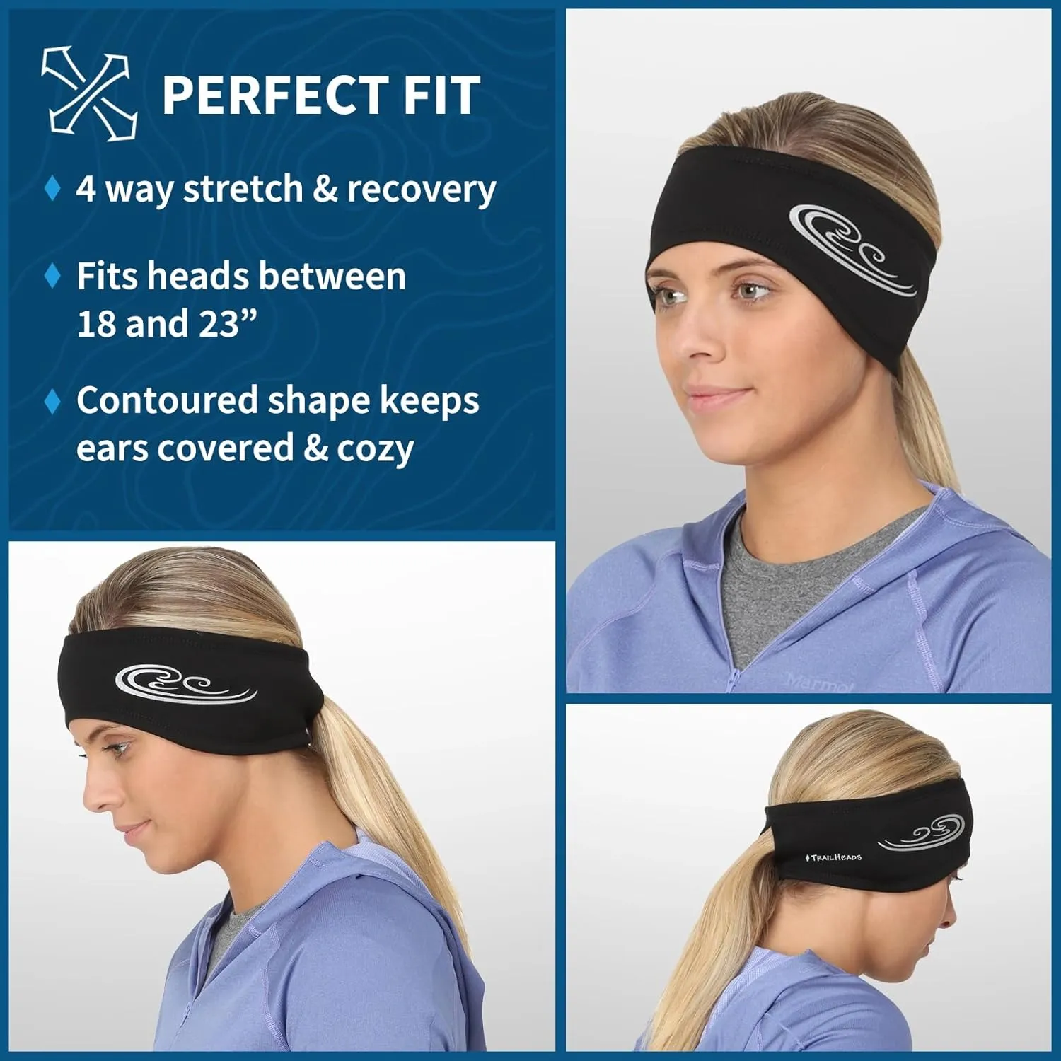 TrailHeads Womens Ponytail Headband - Moisture Wicking Hair Headband for Running, Winter, Workout - Athletic Headband Women