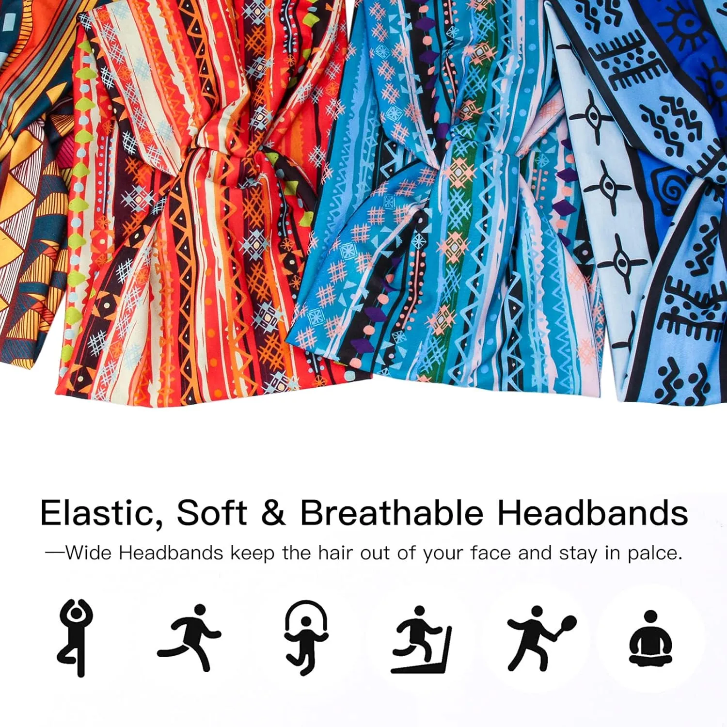 Wide African Headbands for Women Boho Twist Head Bands Elastic Turban Headwraps for Lady Yoga Sports Workout Stretchy Hairband,Pack of 8