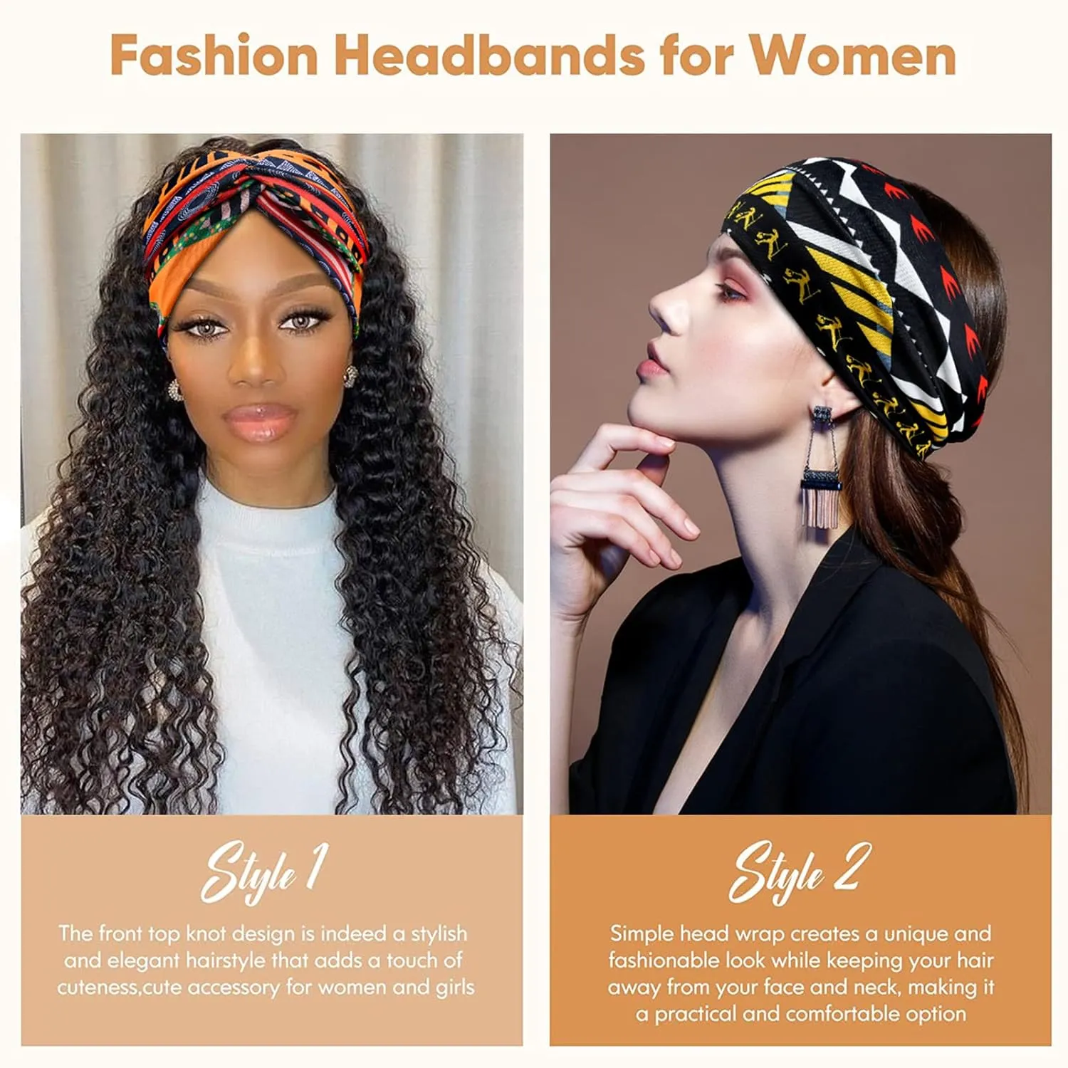 Wide African Headbands for Women Boho Twist Head Bands Elastic Turban Headwraps for Lady Yoga Sports Workout Stretchy Hairband,Pack of 8