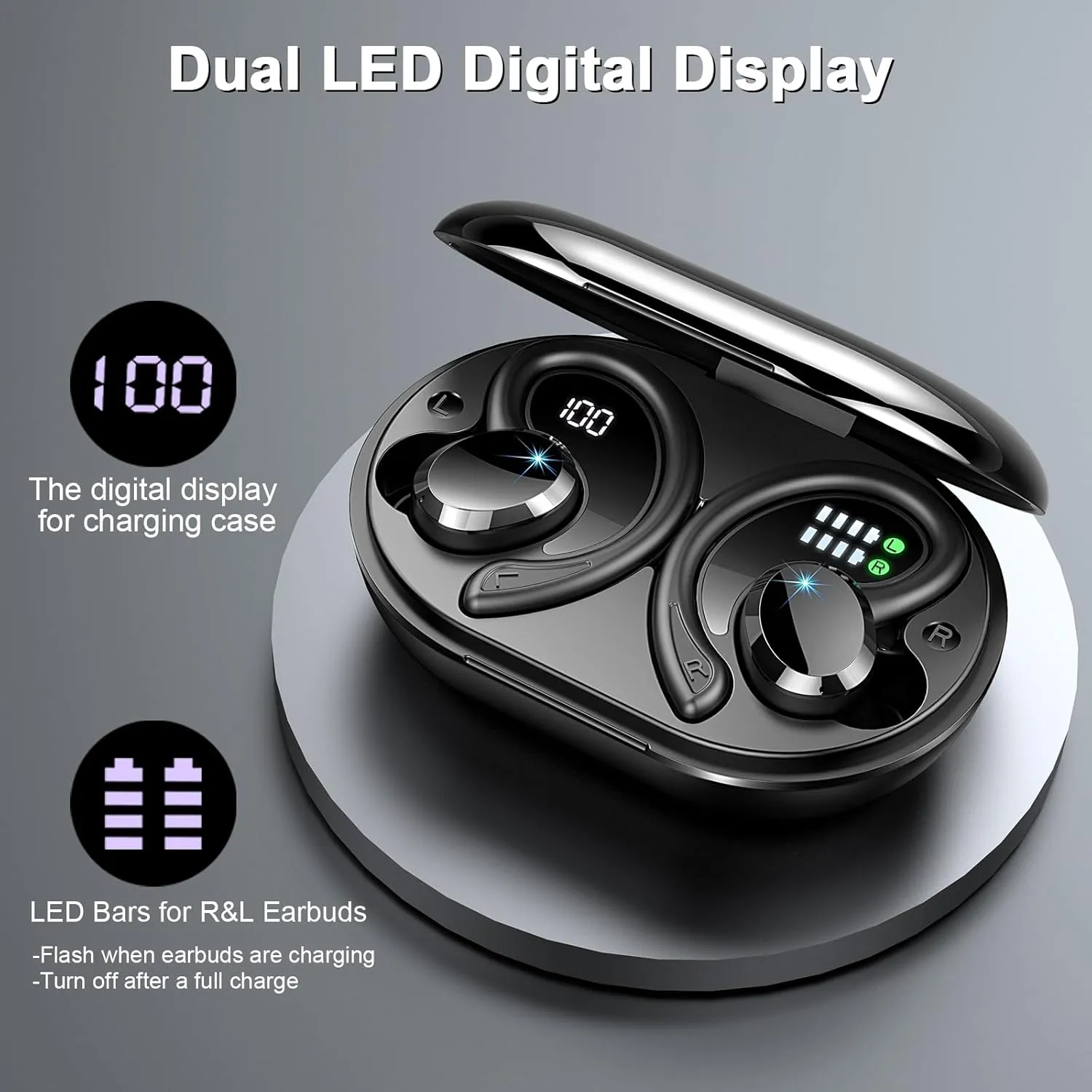 Wireless Earbuds Sport, 2025 Bluetooth 5.4 Headphones Bass Hi-Fi Stereo Over Ear Buds, 56Hrs Noise Cancelling Headset with Earhook, IP7 Waterproof Earphones Workout Running for Laptop Pad Android iOS