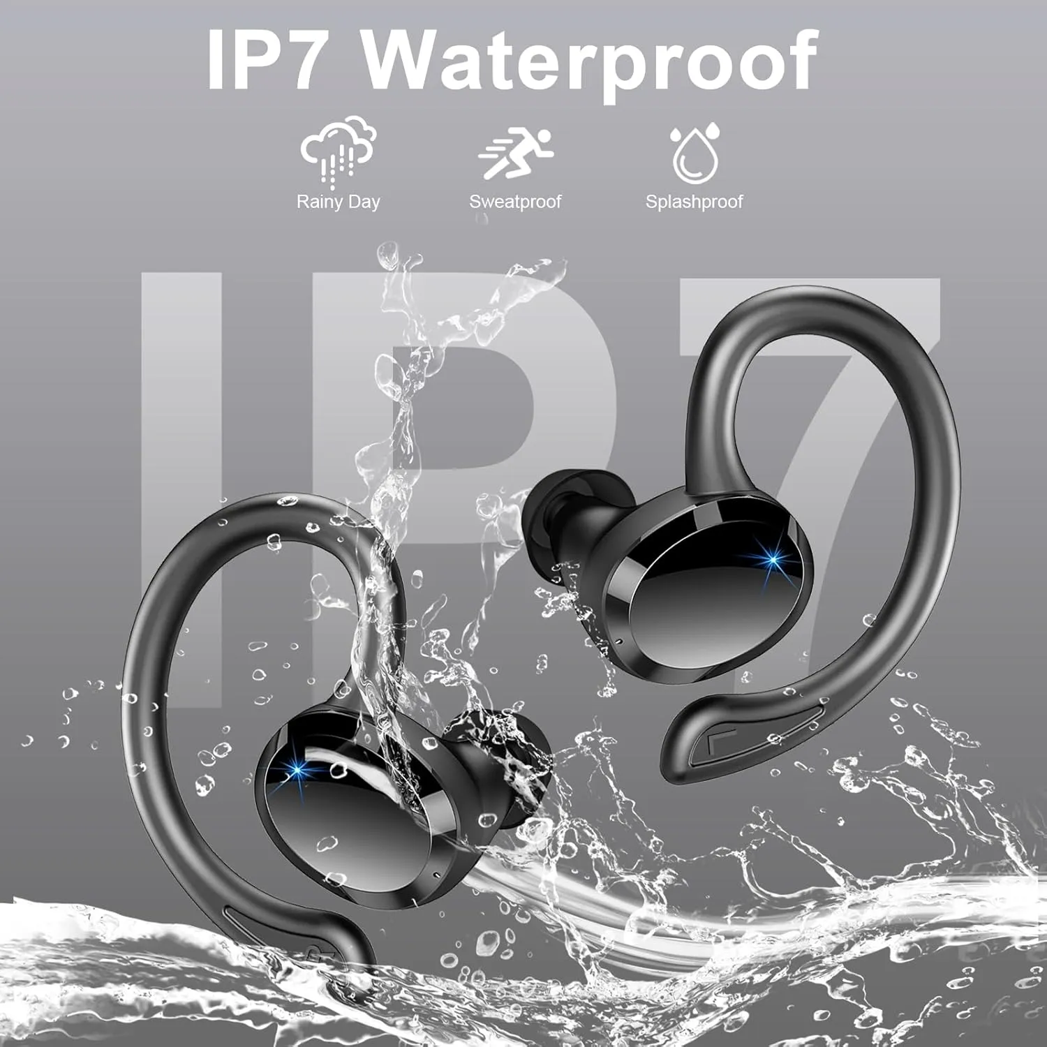 Wireless Earbuds Sport, 2025 Bluetooth 5.4 Headphones Bass Hi-Fi Stereo Over Ear Buds, 56Hrs Noise Cancelling Headset with Earhook, IP7 Waterproof Earphones Workout Running for Laptop Pad Android iOS