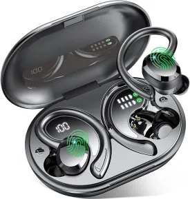 Wireless Earbuds Sport, 2025 Bluetooth 5.4 Headphones Bass Hi-Fi Stereo Over Ear Buds, 56Hrs Noise Cancelling Headset with Earhook, IP7 Waterproof Earphones Workout Running for Laptop Pad Android iOS